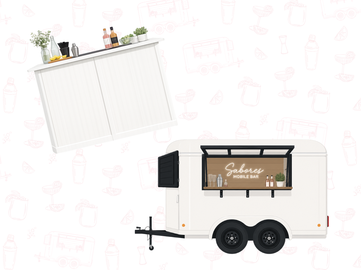 Playful cartoon branding elements for a mobile bar business